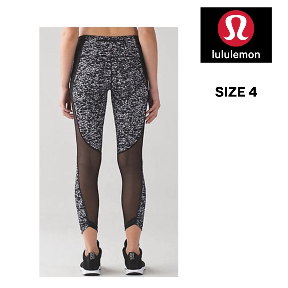 Lululemon Women’s Size 4 Black White Speckled Mesh Panel Leggings